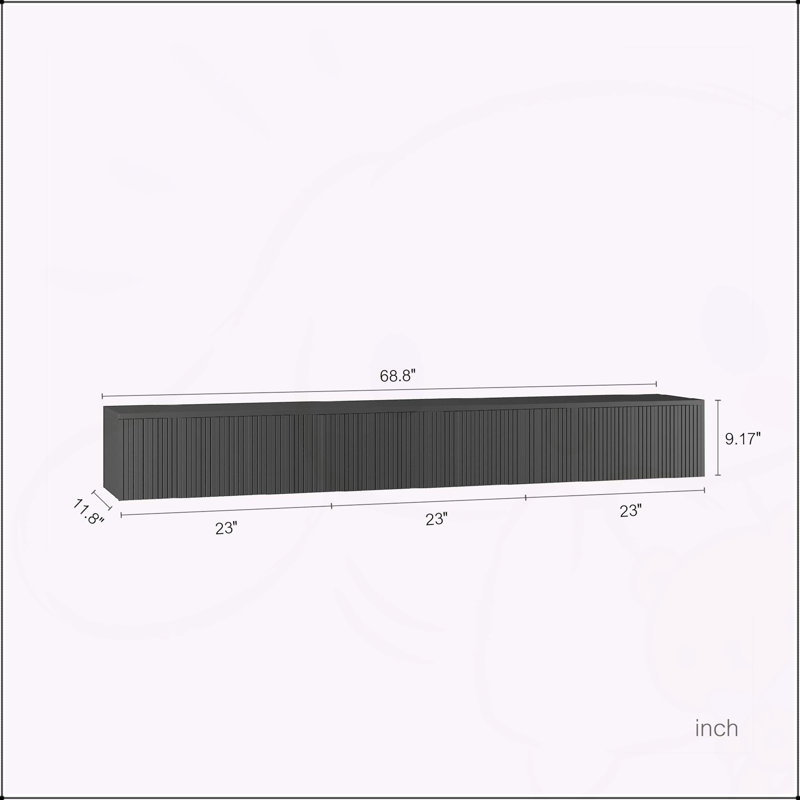 Meuble télé flottant à fixation murale avec 16 DEL de couleur et 69 po, H 9 po x L 11,8 po x l 68,8 po, Noir