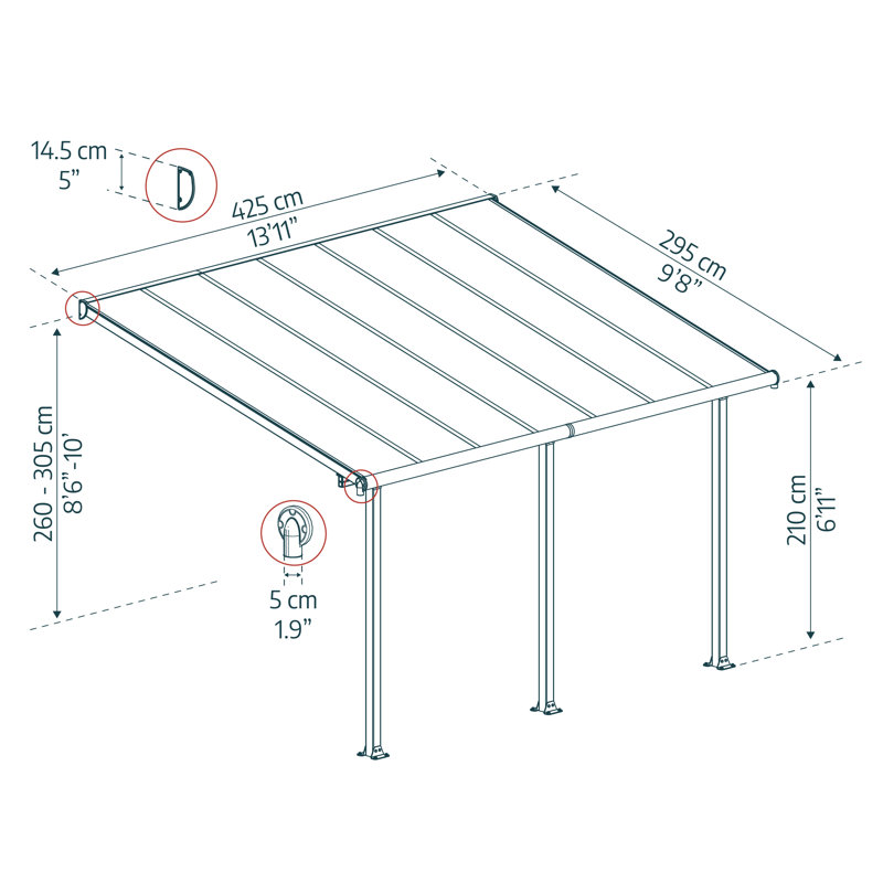 Auvent de patio en polycarbonate, 10 pi x 14 pi, Blanc
