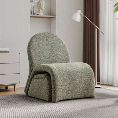 24.8"W Curved Accent Chair With Storage Ottoman, Modern Upholstered Lounge Chair For Living Room Bedroom