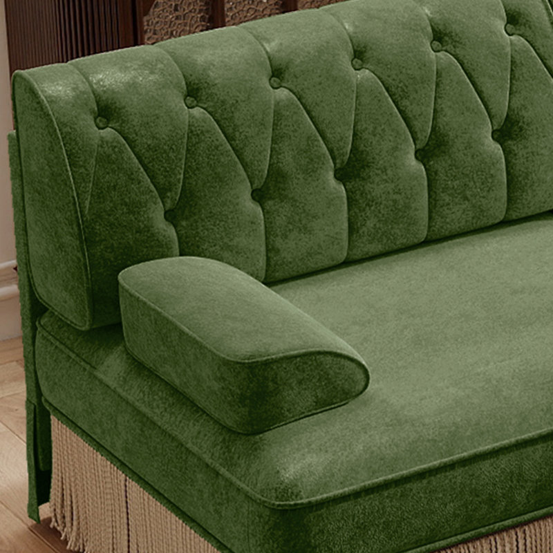 Luxurious Velvet Modular L Shaped Sectional Sofa With Ottoman,3-Seater Chesterfield Sofa With Tufted Design And Tassel Fringe Skirt