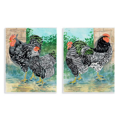 Rooster and Hen Foraging 2 PC Wall Plaque Art Set by Melissa Wang
