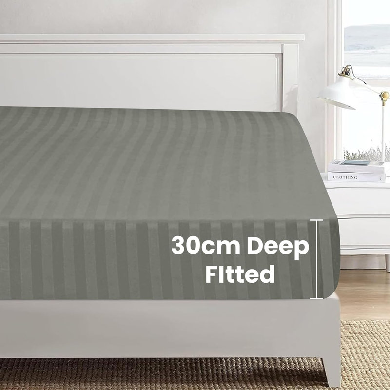 Microfiber Striped Duvet Cover Set with Pillowcases, Charcoal, Double Duvet Cover 2 Pillowcases