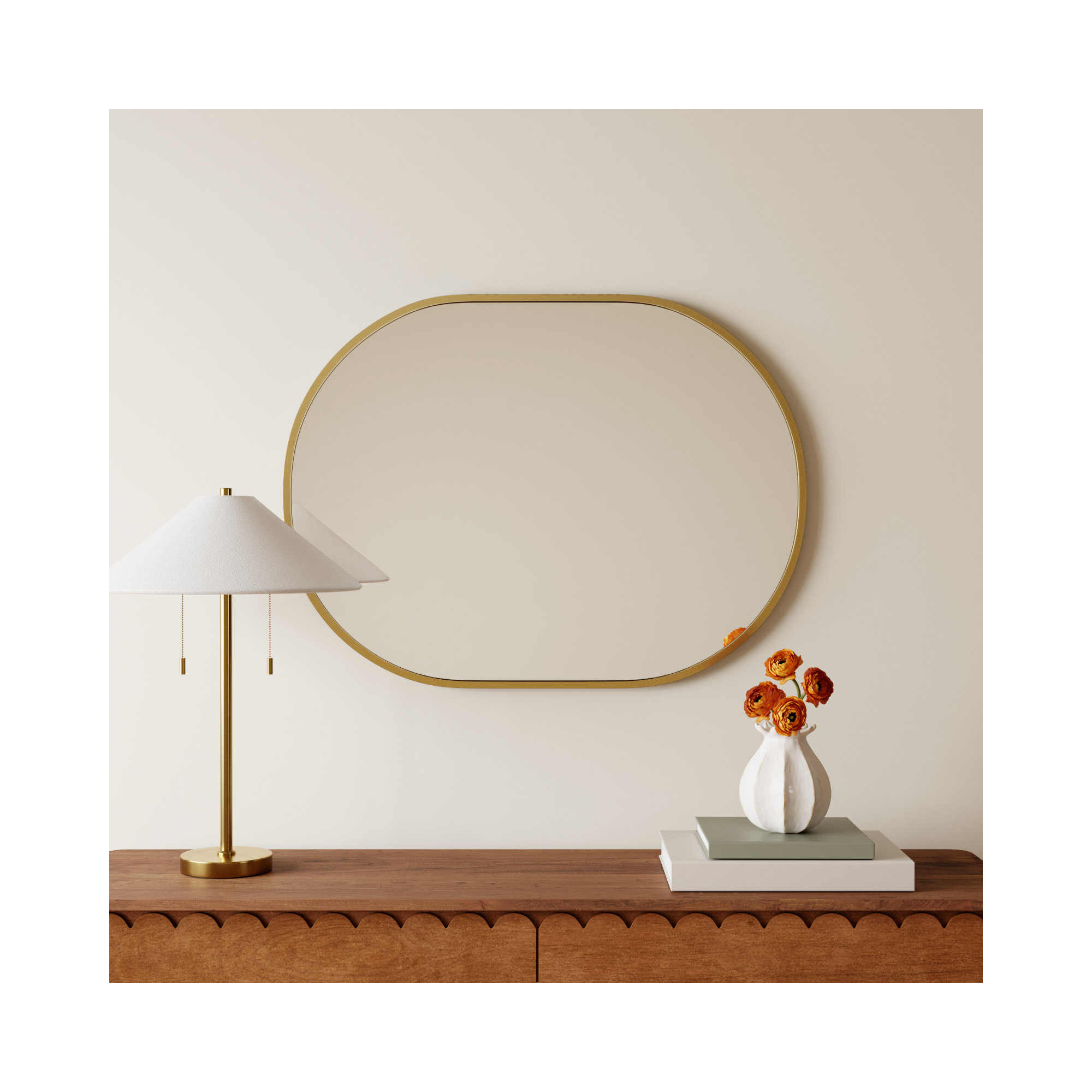 Sabine Metal Pill Wall Mirror, 36" x 27", Brass