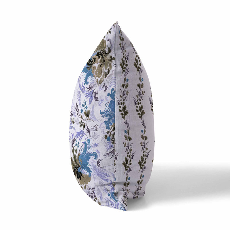 Coussin décoratif réversible intérieur / extérieur Retro Remix, H 16 po x l 16 po, Bleu / olive floral