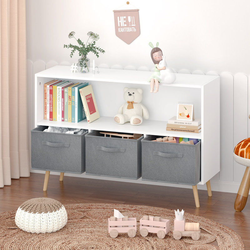 Bibliothèque pour enfants avec tiroirs en tissu pliables, présentoir à livres pour enfants, armoire de rangement pour jouets