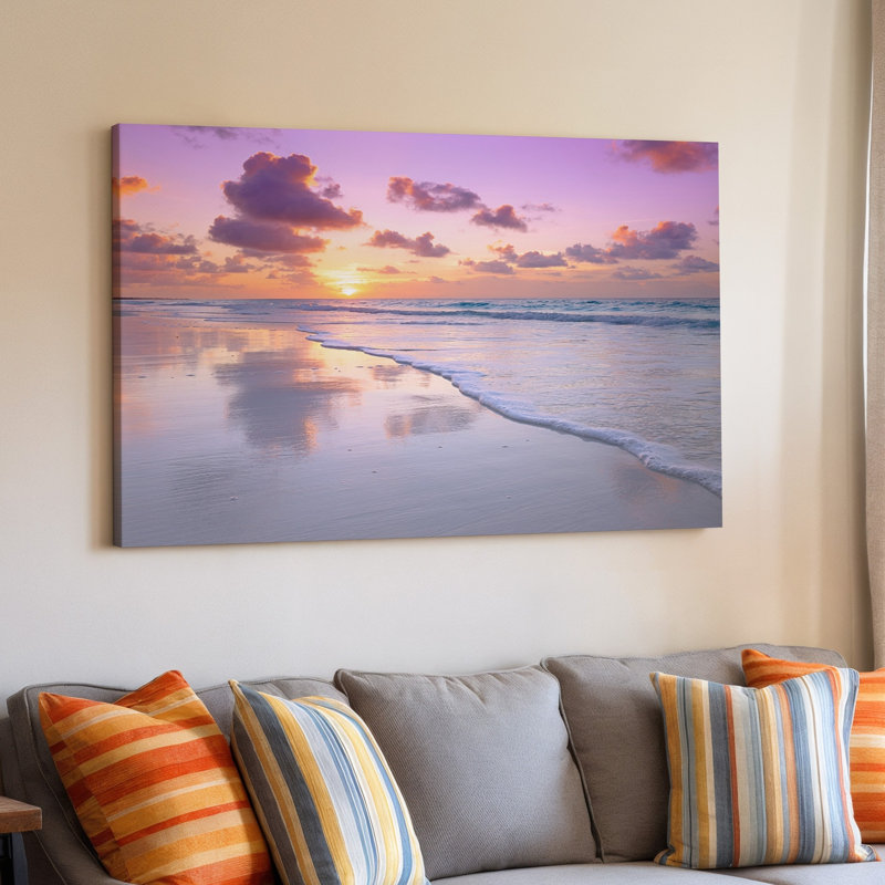 Reproduction d'art sur toile Serene Beach Sunrise Ocean Waves, 18 x 24 in