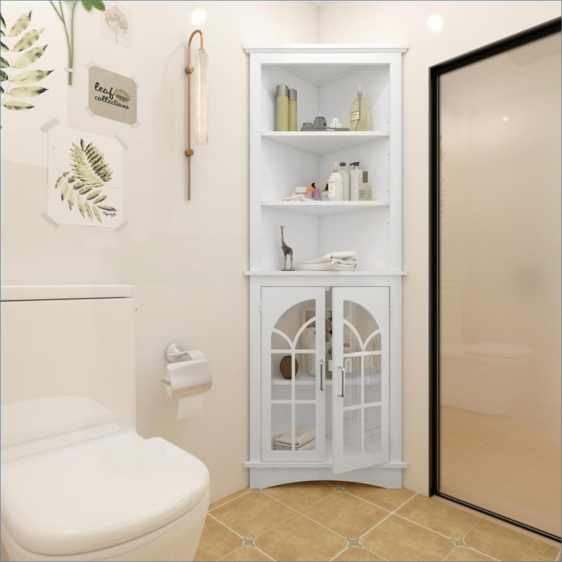 Armoires | Armoire de rangement de style rustique autoportant à 63 niveaux de 63,3 po de hauteur, avec portes et tablettes réglables, pour le salon, la salle à manger et le bureau | blanc neige | panneau de fibres à densité moyenne durable