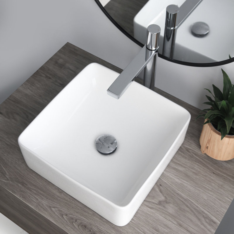 14.5 in. x 14.5 in. Porcelain, White Square Vessel Bathroom Sink, White