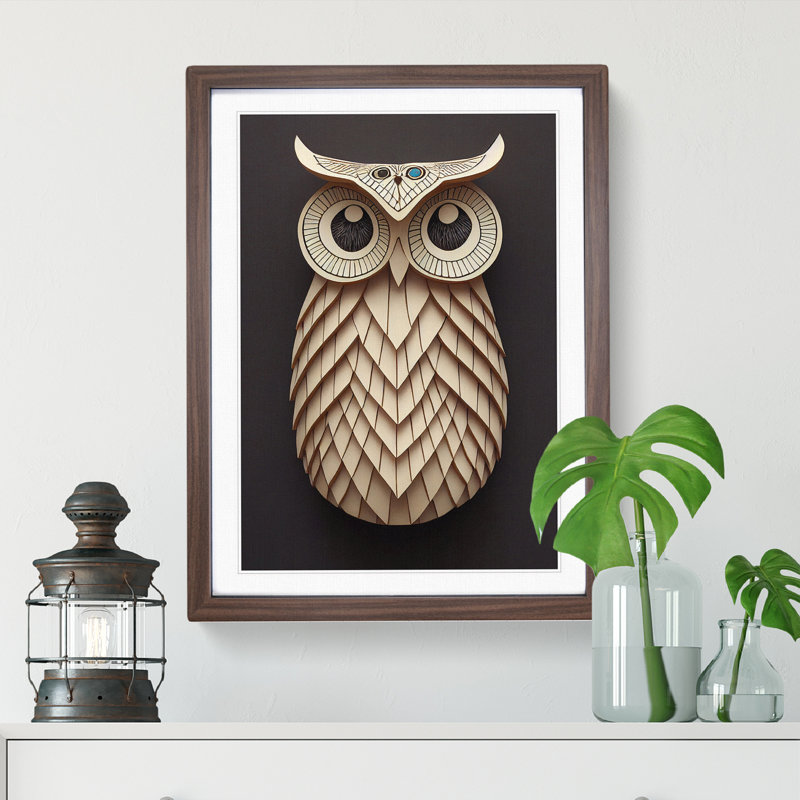 Paper Owl - Single Picture Frame Print, Walnut Framed, 64cm H x 46cm W x 2cm D