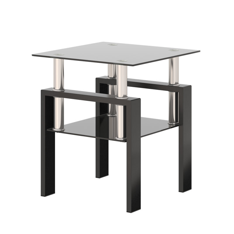 Tempered Glass Tea Table With Metal Legs, Black, 1