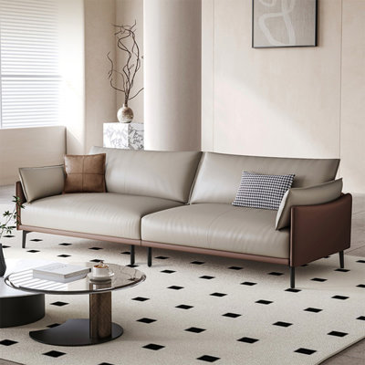 Gray Genuine Leather Modular Sofa cushion couch