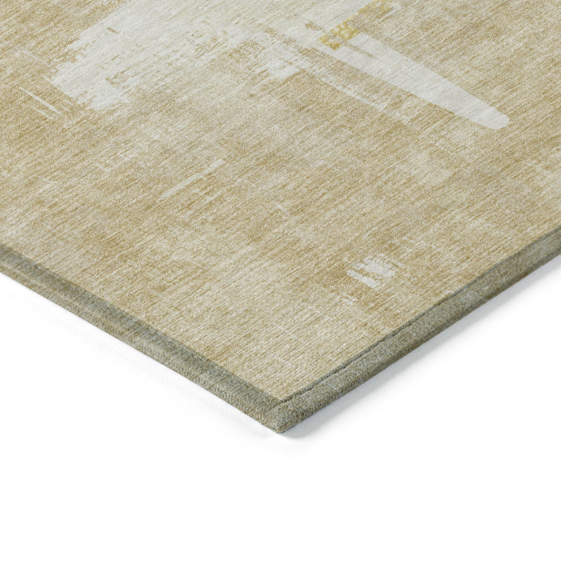 Tapis intérieur lavable abstrait beige et doré 8 pi x 10 pi