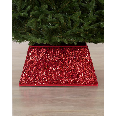 Red Sequin Square Christmas Tree Collar, 36cm