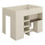 Lit mezzanine double avec tablettes et tiroirs, cadre de lit mezzanine en bois avec bureau et garde-robe intégré-732347158