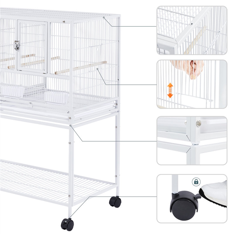 105cm Iron Flat Top Floor Bird Cage with Wheels, White