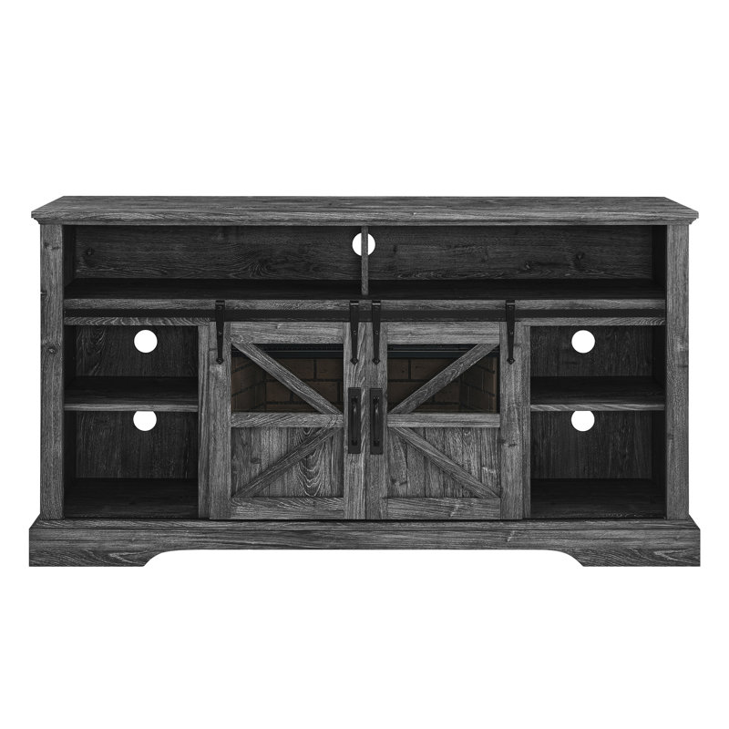 60" Farmhouse Style Electric Fireplace Tv Stand With Remote Control, Dark Oak 