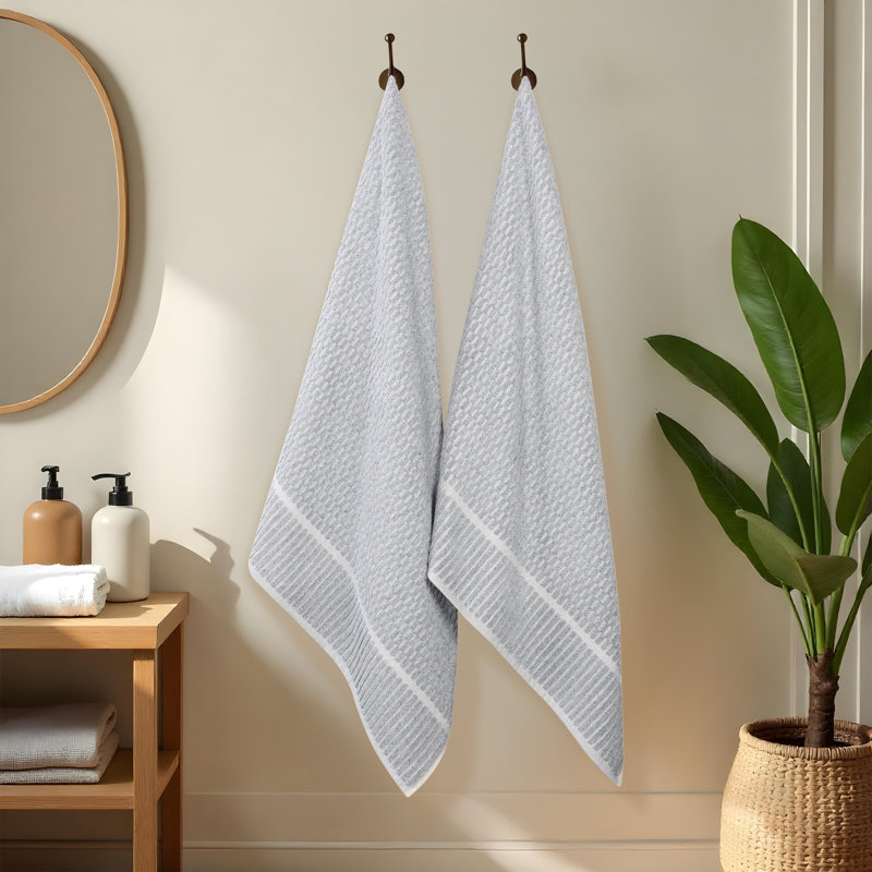 Blue Nile Mills Viscose Cotton Blend Bath Sheet Set - Checkered Texture - Quick-Dry, Fade-Resistant, Denim Blue