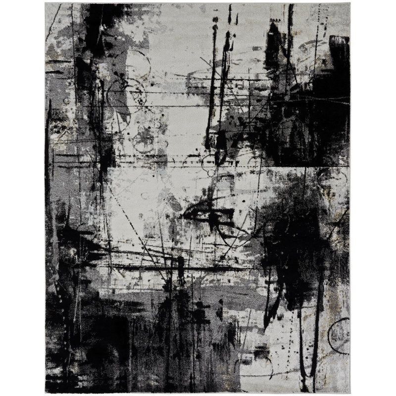 Tapis noir / blanc / gris Stourbridge, Rectangle 7 pi 9 po x 9 pi 9 po