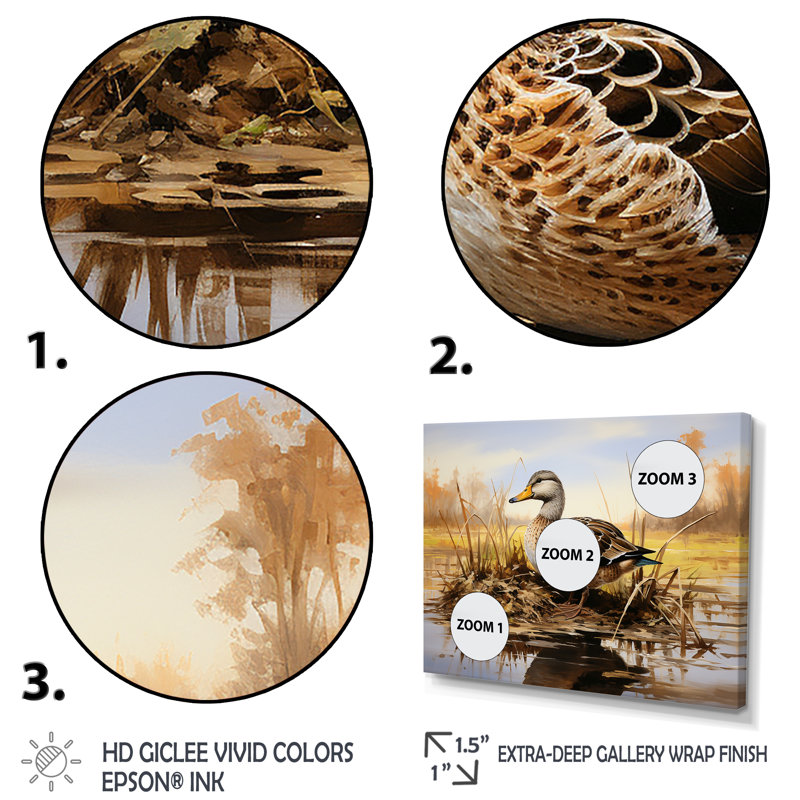 «Waddling Duck In The Countryside III», art mural canard, Cadre flottant blanc, H 16 po x l 32 po x P 1 po