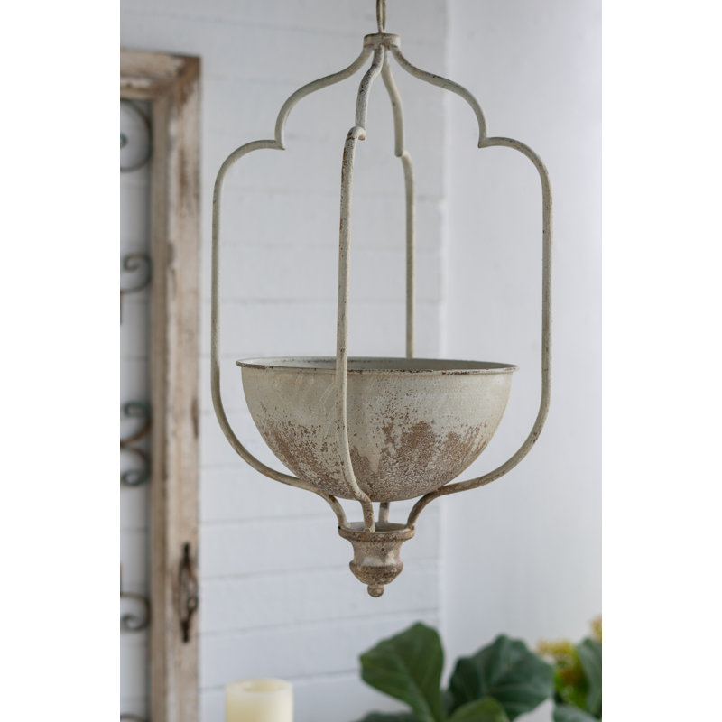 12X10X21.5" Rustic Hanging Iron Planter With Distressed White Finish