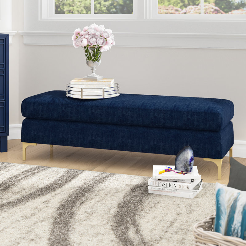Velvet Upholstered Bench, Navy Blue Velvet