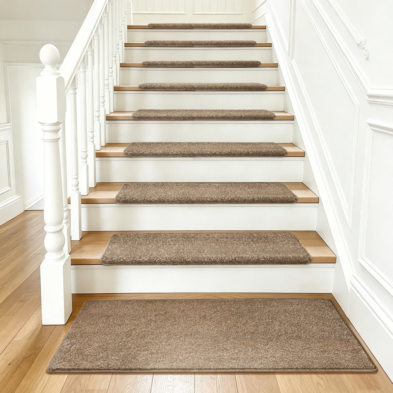 Ensemble de tapis d'escalier intérieur antidérapant Kayella (14 pièces) avec tapis de réception (1 pièce), Tapis chameau