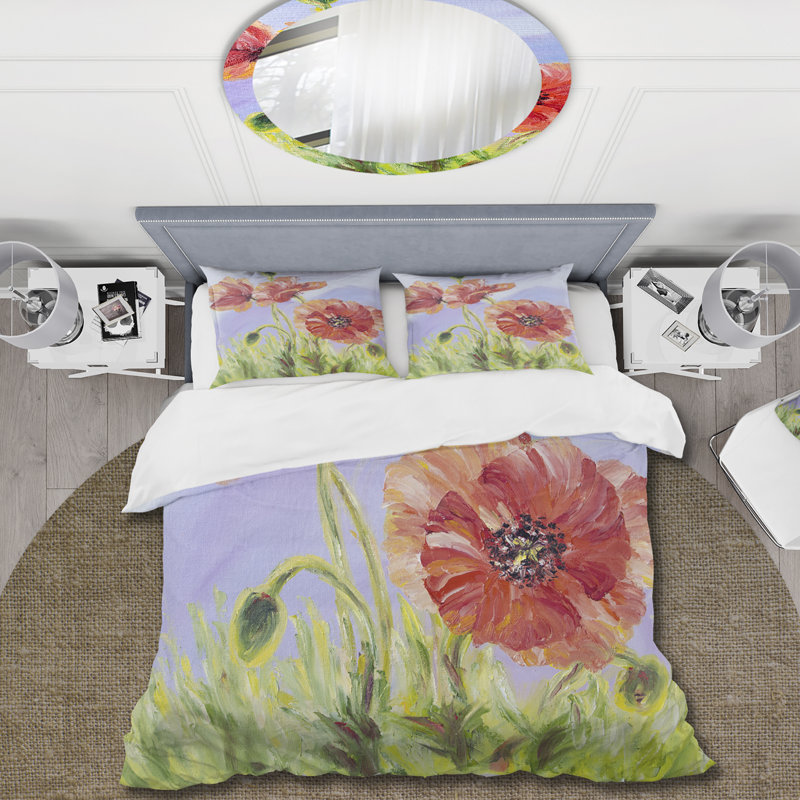Blossoming Poppies In The Morning IV - Ensemble de housse de couette traditionnel - Microfibre de polyester
