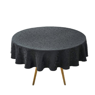Jacquard Waterproof Thick Elegant Soft Premium Damask Branch Scroll Decorative Home Kitchen Table Cloth Liquid Repellent and Stain Resistant Tablecloth, Black Colour Round 60 Inch