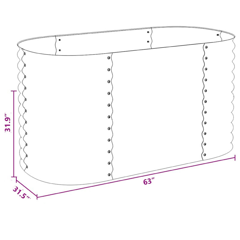 Lit de jardin surélevé Eline, acier gris, conception nervurée, 63 pouces, Gris, H 31,9 po x l 63 po x P 63 po