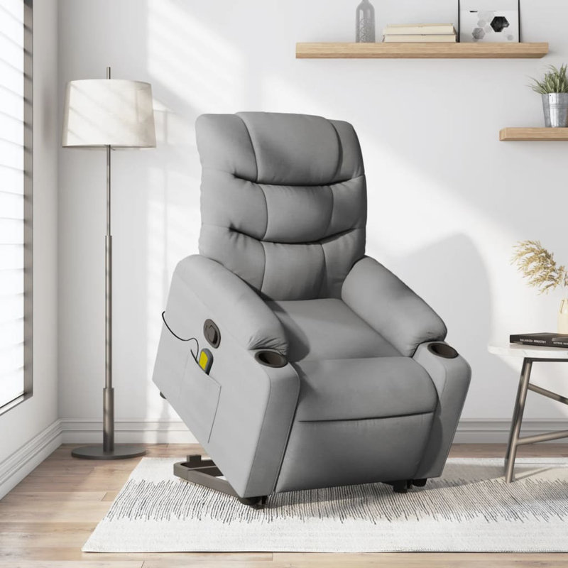 Upholstered Massage Chair, Light Gray Polyester, Manual
