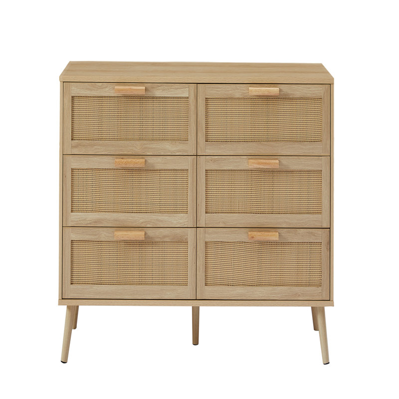 Commode double à 6 tiroirs avec tiroirs en rotin Corwun