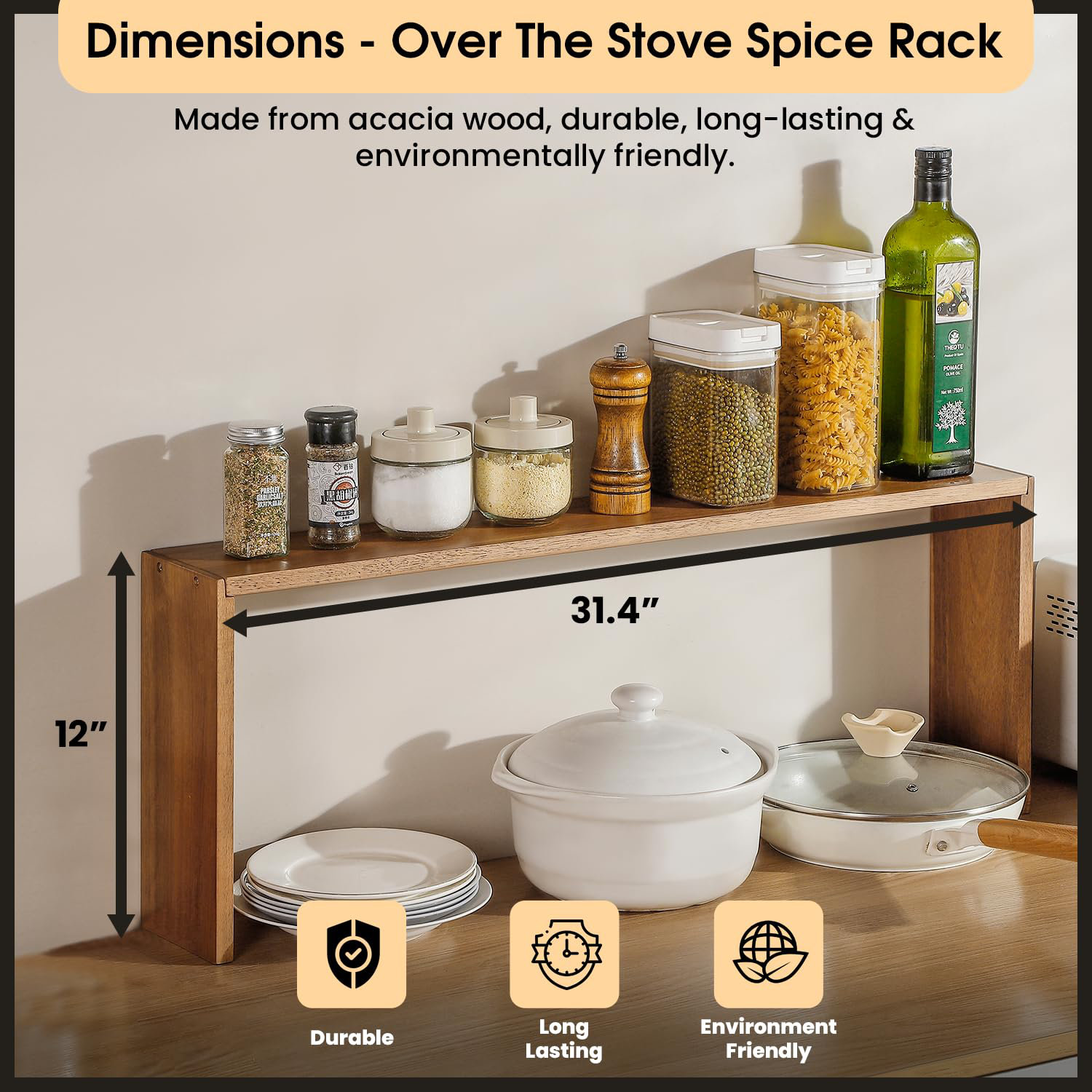 Loon Peak Over The Stove Shelf – 31 Inch Wide Stove Top Shelf