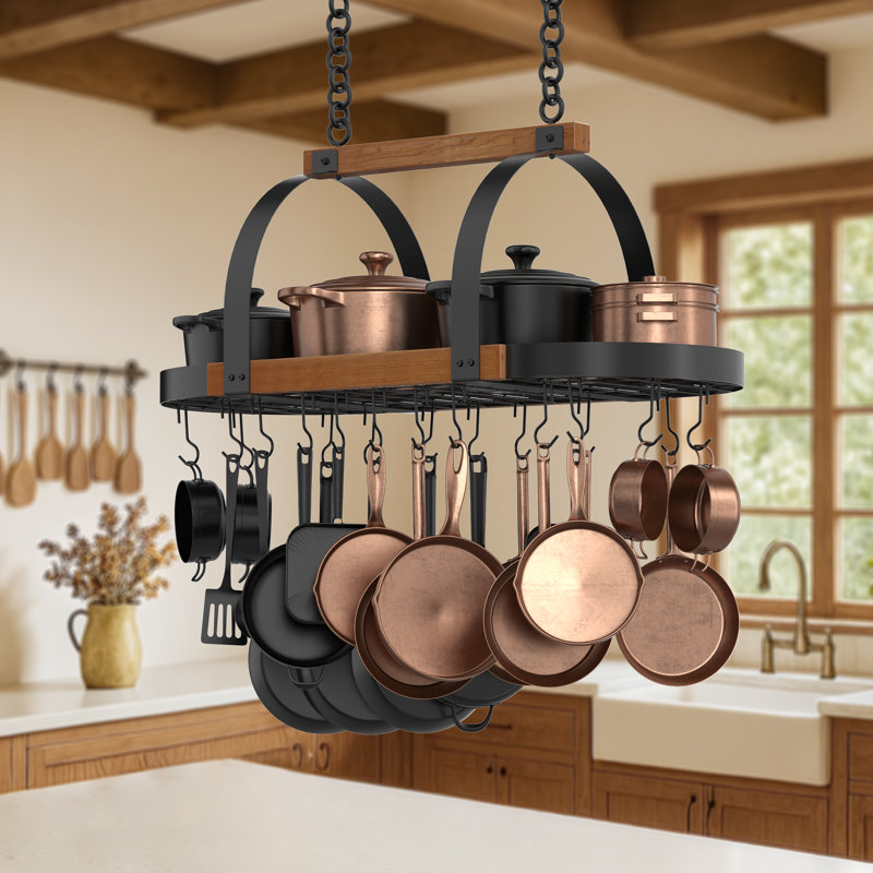 Hanging Ceiling Pot Rack 39-Inch For Kitchen With 20 S Hooks, Matte Black