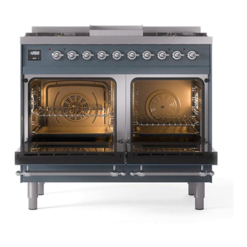 Cuisinière à double combustible de 40 po avec 6 brûleurs scellés et plaque chauffante ILVE Nostalgie II Series (porte pleine)