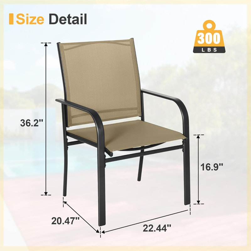 Ensemble de 4 fauteuils de salle à manger d'extérieur avec tissu en polyester enduit de PVC et structure en fer forgé