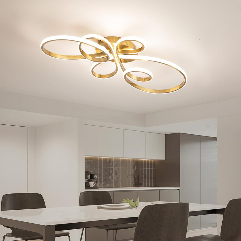 Plafonnier à DEL moderne 56 W, plafonnier à fleur encastré avec télécommande à intensité variable dorée pour le salon, la chambre à coucher, la salle à manger, le couloir et la cuisine
