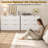 Large Modern Nightstand, 32" Wide Side Table With 3 Storage Drawers, White Night Stand With Carved Diamond Design, Bedside End Table For Bedroom, Living Room, Closet-1478977655