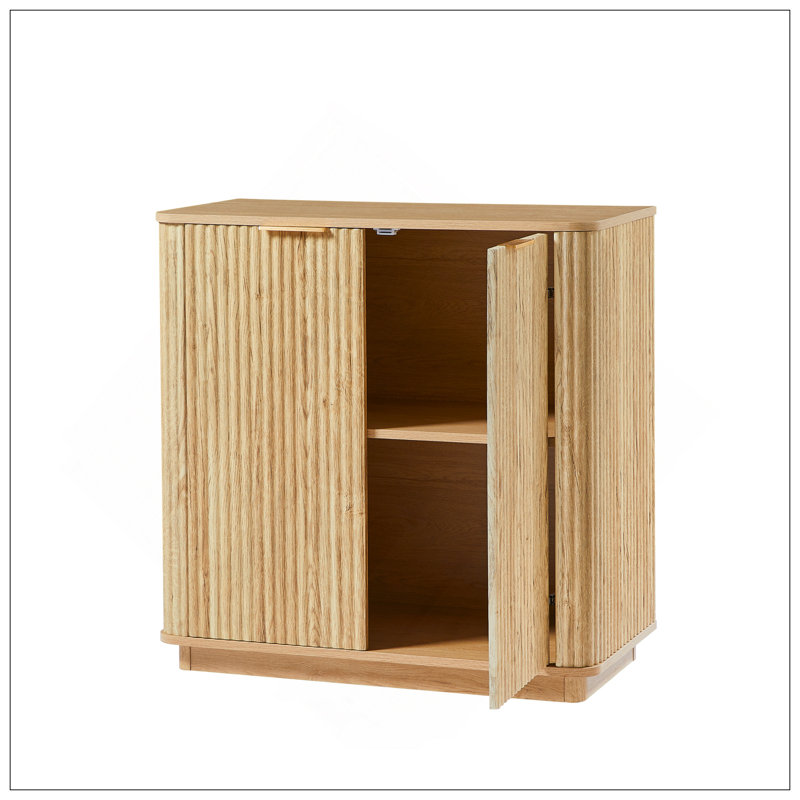Fluted 2-Door Buffet Cabinet For Living Room, Dining Room, Hallway, 31.5" H x 31.5" W x 15.75" D, Oak