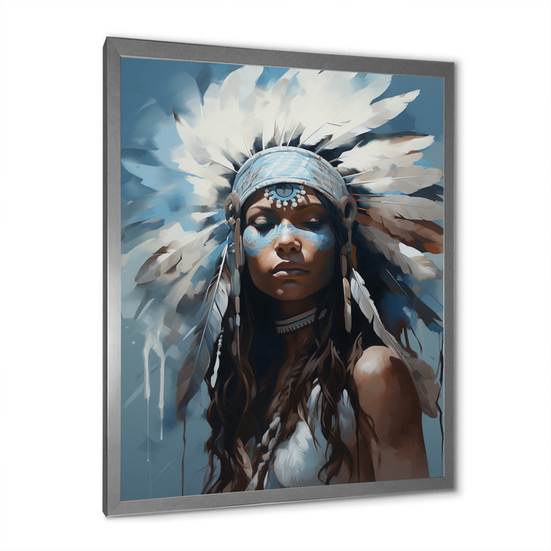Coiffe de plumes amérindiennes rétro, Cadre simple argenté, H 44 po x l 34 po x P 1,5 po