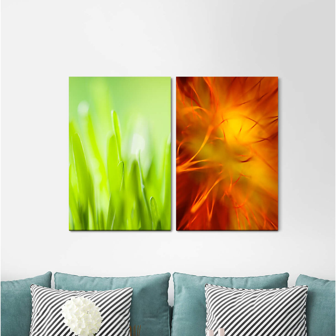 2-tlg. Leinwandbilder-Set - Fotografie „Green Fresh Orangemeadow Grass Summer”