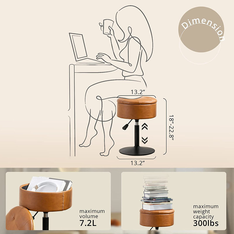 Tabouret de coiffeuse, Noir, Brun