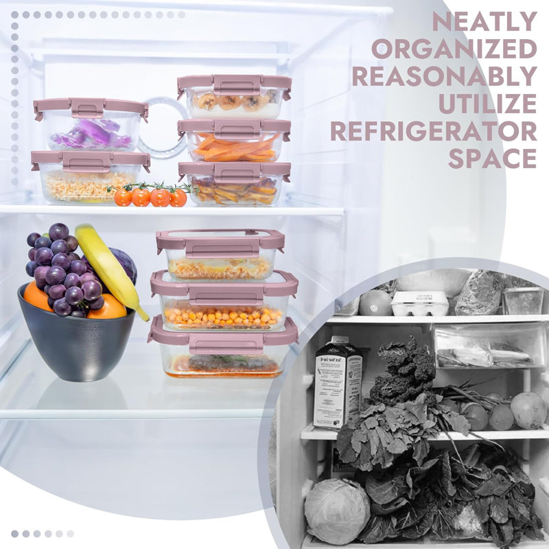 Contenants de préparation de repas en verre trempé hermétique avec couvercle, Rose