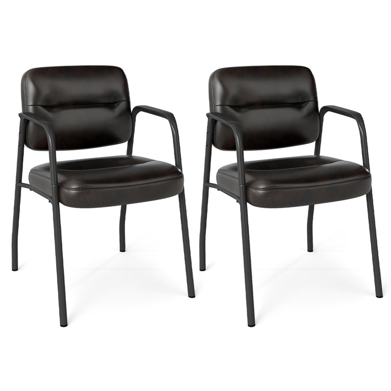 Waiting Room Chair No Wheels Set Of 2 With Integrated Armrests-Brown