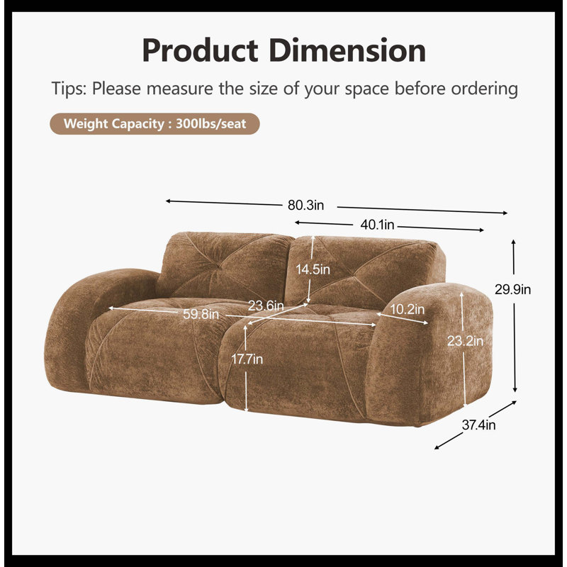 Ensemble de canapé en velours 2 + 3 places Camel, canapé 2 pièces à assise profonde avec éponge haute densité 32D, aucun assemblage requis