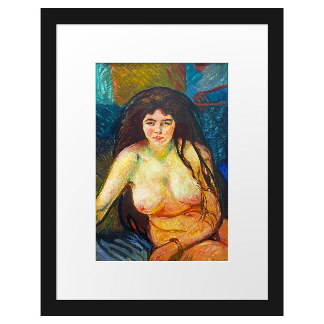 Gerahmtes Poster Sitting Nude von Edvard Munch