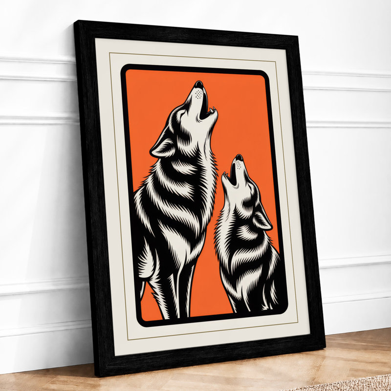 Howling Wolves Graphic - Framed Print, A3 - 42.0 x 29.7 cm, Black