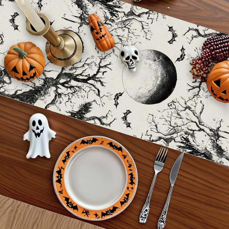 Chemin de table d'Halloween fantôme noir décoration de table en toile de jute décoration intérieure et extérieure 13 x 90 po