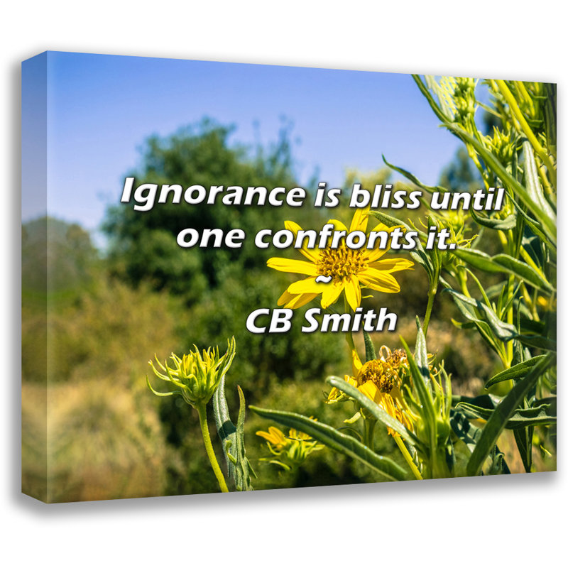 Citation artistique: «L'ignorance est un bonheur jusqu'à ce que l'on s'y oppose». Toile tendue par CB Smith
