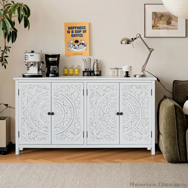 60"Wood Wood Buffet Cabinet with 4 Doors, Antique White