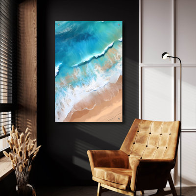 Indigo Aérial Beach 1 'par Petals Prints Design, art mural en verre acrylique